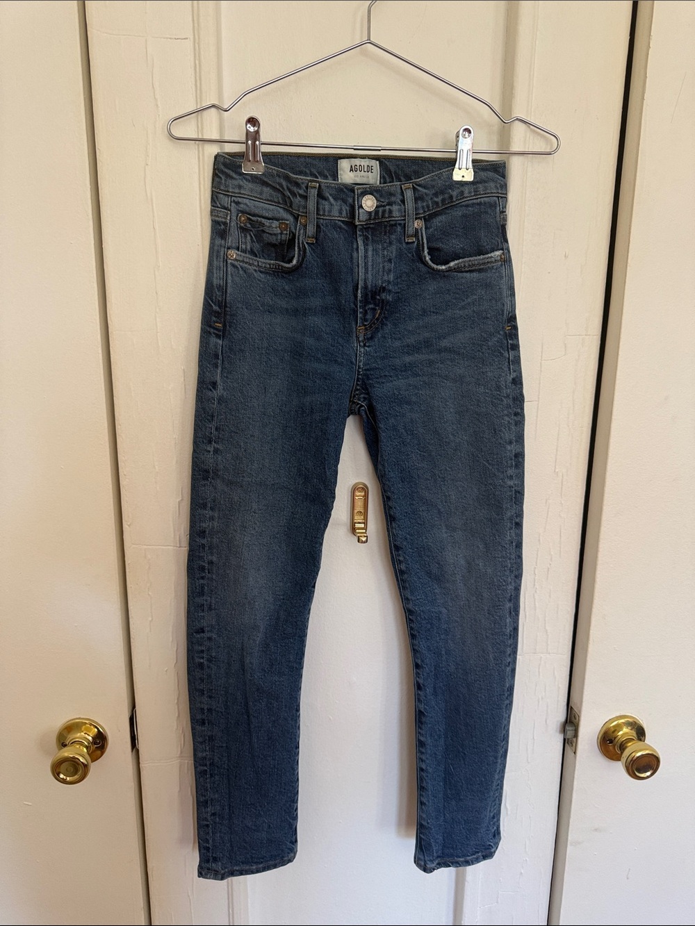 Agolde High-Rise Tapered Jeans in Dark Blue Wash